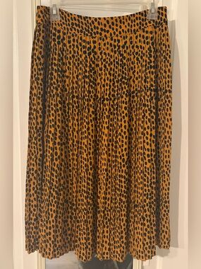 J. Crew Mustard Midi Skirt with Black Spot Print Cheetah-like Print